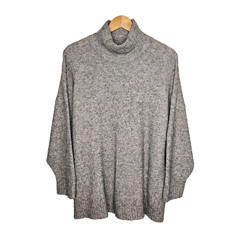 JUST FEMALE Unite Knit Blouse Sweater Small Gray Mock Neck Wool Blend Oversized